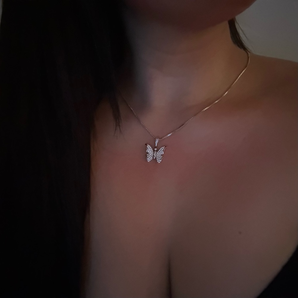 Diamond Sterling Silver 20” Butterfly Necklace